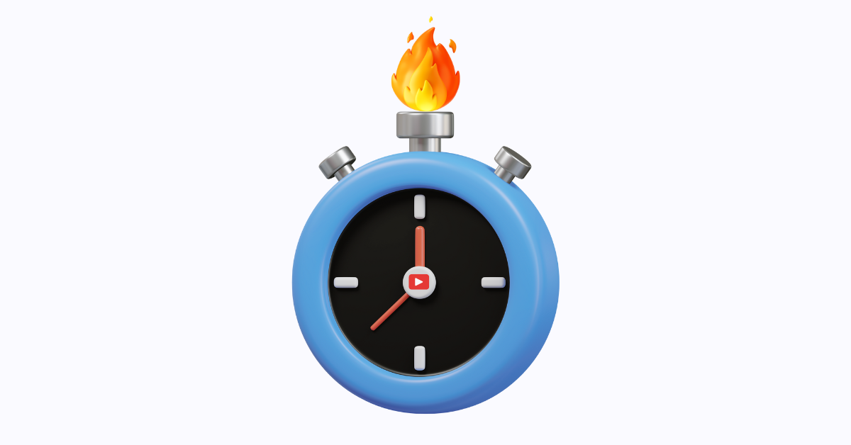 A graphical render of a stopwatch with fire on the start/stop button, suggesting "fire" tips to boost YouTube watch time.